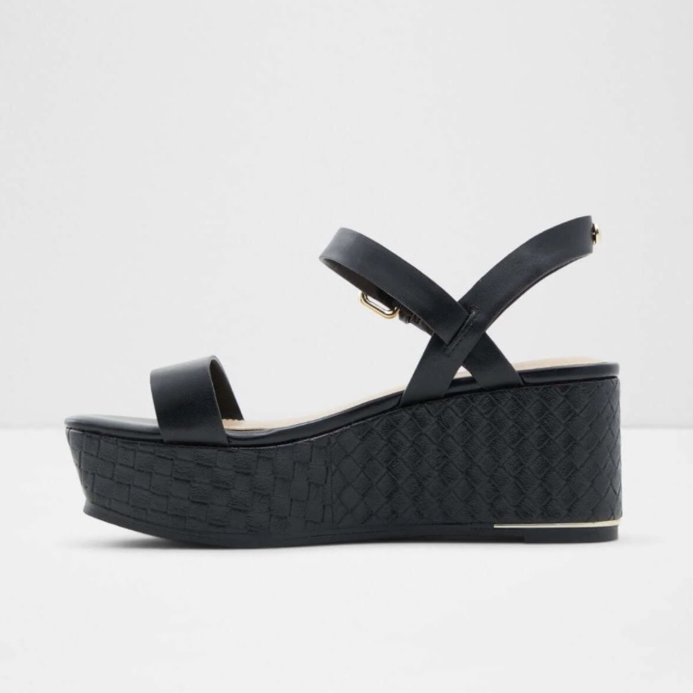 ALDO ELOINIEL270 BLACK ANKLE STRAP WEDGES